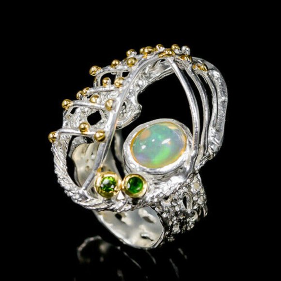 Artist Designed Jewelry - Opal Sterling 14K Gold plated Art Designer Ring